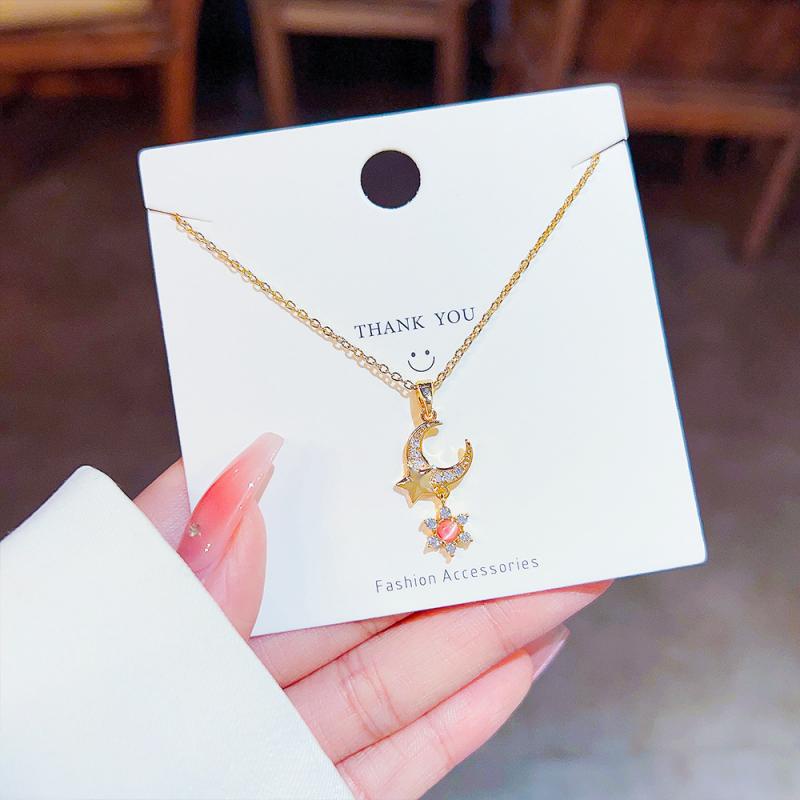 Xiaoboacc Kalung Rantai Klavikula Bintang Dan Bulan Bahan Titanium Steel Untuk Wanita