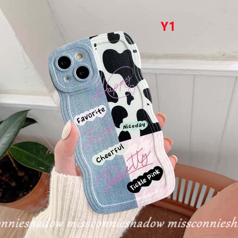 Oppo A17 A17K A57 A12 A15 A54 A95 A16 A96 A5s A55 A76 A77 A16s A3s A5 A9 A74 A7 A16K A1k A77s A53 A52 Reno 85f 7Z 6patch Denim Lucu Happy Leopard Print Wavy Edge Soft Couple Sarung