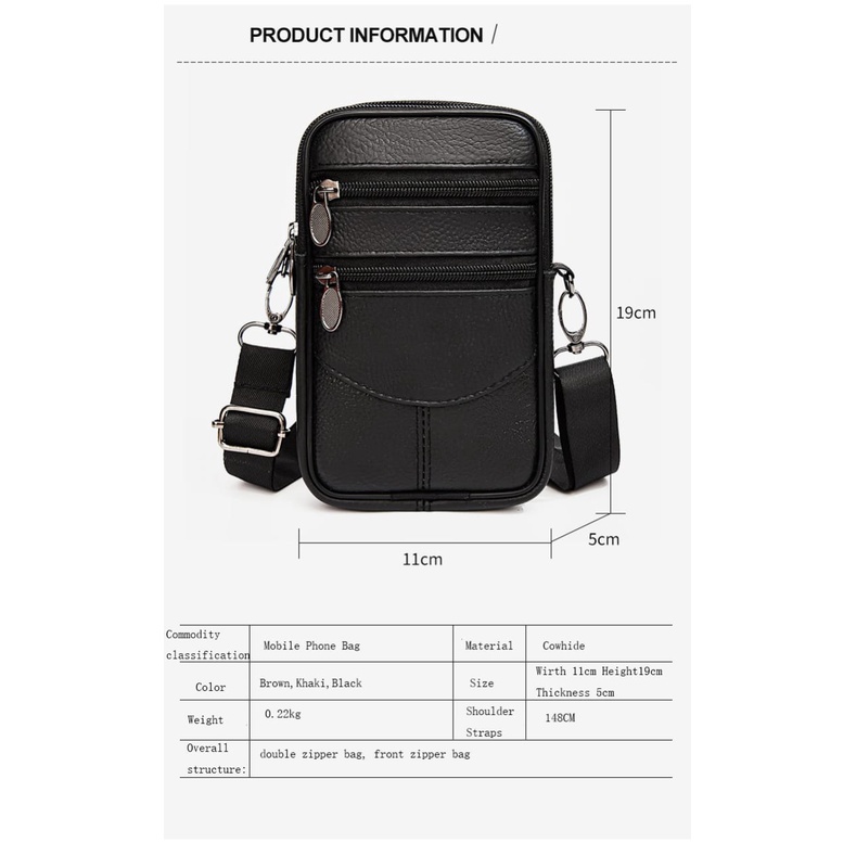 TAS SELEMPANG KULIT IMPORT PRIA MULTIFUNGSI / TAS PINGGANG IMPORT PRIA KULIT / TAS HP PRIA LEATHER - 1006