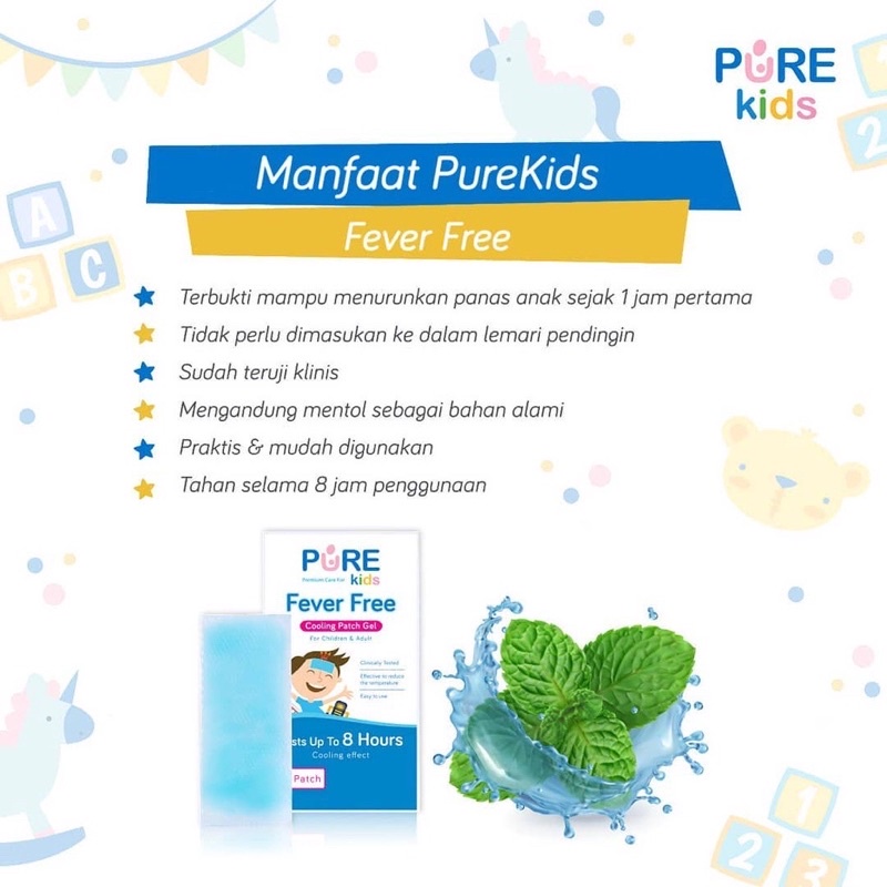 Pure Kids Fever Free Cooling Patch Gel Plester Kompres Demam Imunisasi Vaksin Flu Bayi Anak Anti Alergi Kulit Sensitif