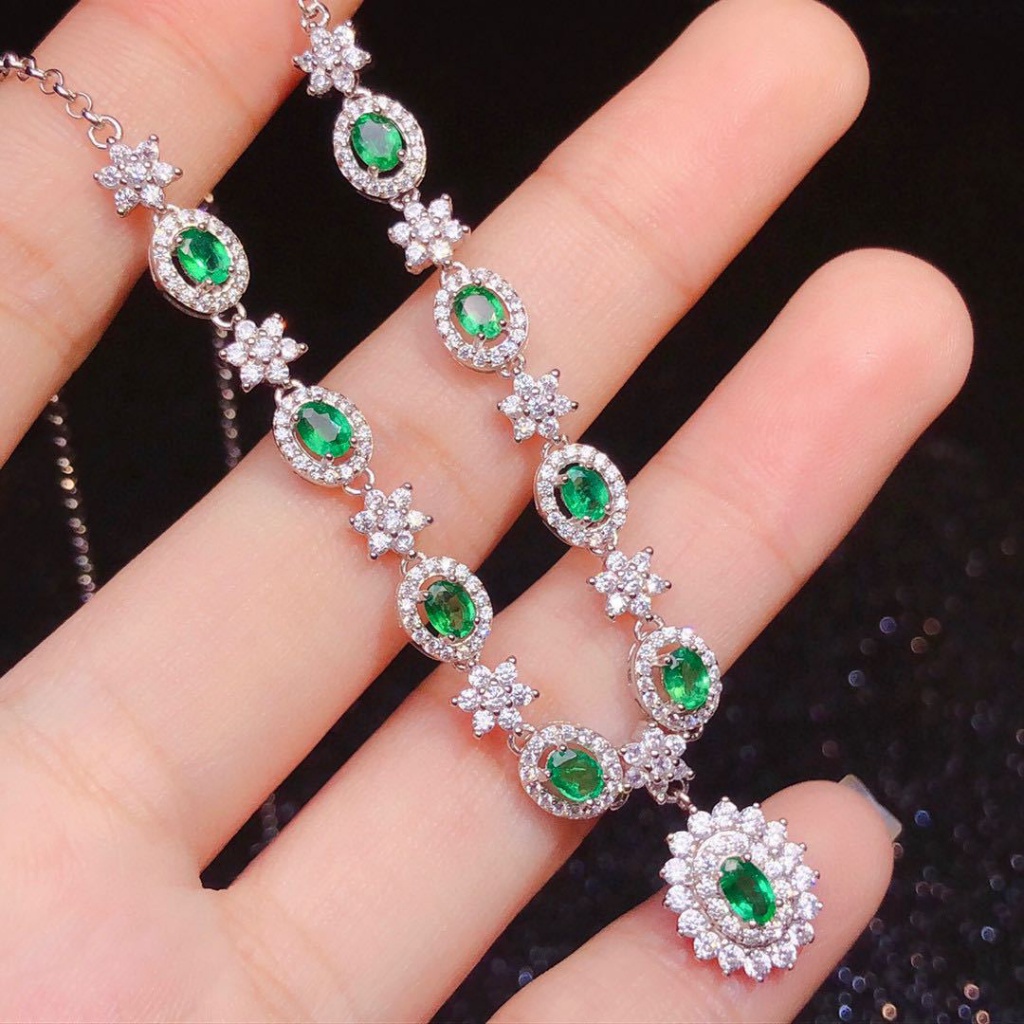 Influencer Siaran Langsung Penjualan Panas Mewah Full Berlian Buatan Zamrud Asli Tourmaline Colorful Treasure Pendant Female Tem