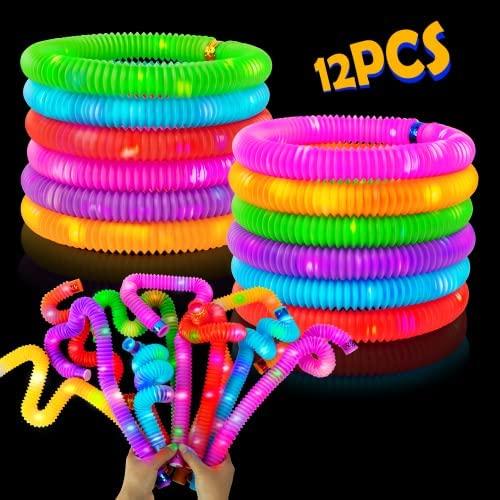 Paket Pop Pipes 12pcs Mainan Viral Light Up Pop Tubes Lampu Stick Pipa Selang LED FREE BOX