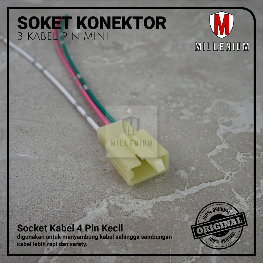 SOKET KONEKTOR / SOCKET SAMBUNG MOBIL MOTOR 3 PIN KECIL / MINI + KABEL