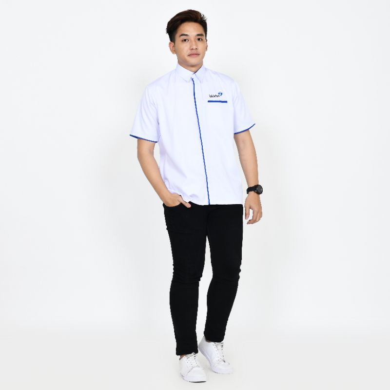 grosir baju putih kantor/Baju putih custom bordir/baju kerja warna putih tangan pendek dan panjang/kemeja putih kantor/kemeja karyawan warna putih tambah bordir