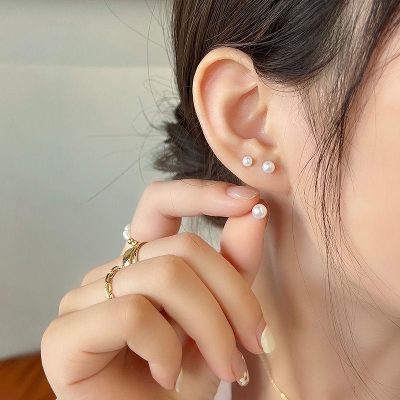 Papaozhu 6 Pcs Klasik s925 Silver Glossy Pearl Beads Stud Earrings Untuk Wanita Perempuan Elegan Pesta Pernikahan Pertunangan Mutiara Bola Anting Set Perhiasan