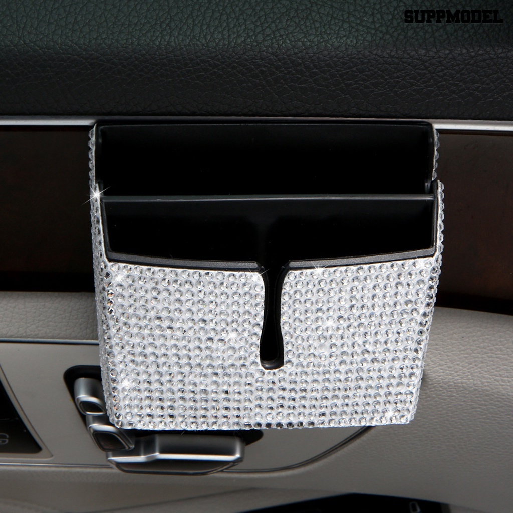[Dekorasi] Kotak Penyimpanan Mobil 2-kompartemen Tahan Air Anti Jatuh Anti Gores Tempel Jenis Berlian Imitasi Bertatahkan Casing Ponsel Mobil Untuk Kendaraan
