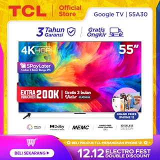 TCL 55 inch Smart TV - 4K UHD - Dolby Vision - Atmos - MEMC - HANDS-FREE VOICE CONTROL 2.0 - HDMI 2.1 - Frameless Design - Netflix & Youtube (Model 55A30)