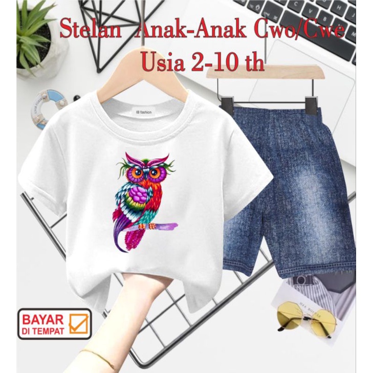 ((IB))SETELAN ANAK UNISEX SEMI JEANS/BIRD DIGITAL SABLON