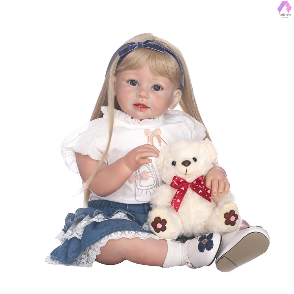Silicon Reborn Boneka Balita Baby Doll Gadis Dengan Rambut Panjang Lur