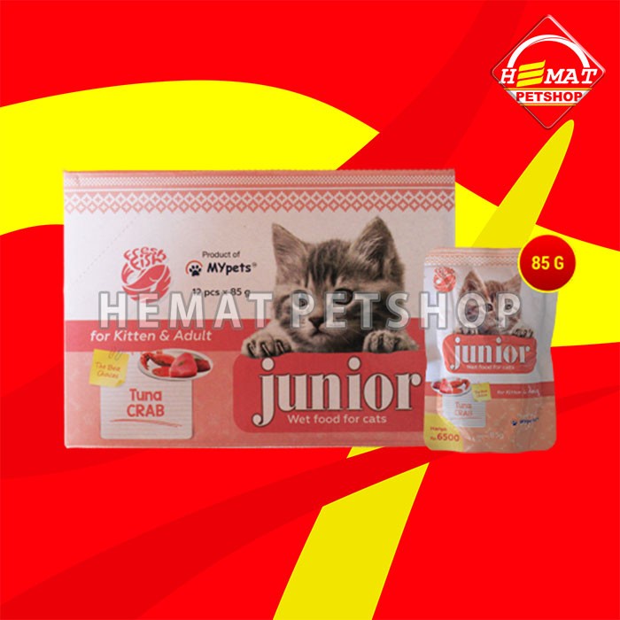 Makanan Kucing Junior Wet Food Pouch 85 Gram Grosir Dus isi 12 Pcs