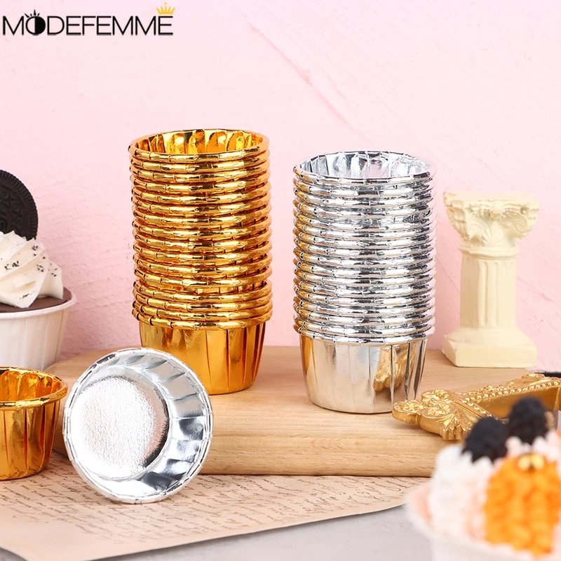 Gold Cupcake Baking Cups Little Baking Cups Pesta Pernikahan Caissettes Cupcake Wrapper Paper 10PCS Cupcake Liner Pembungkus Kue Cake Bakeware Cetakan Loyang Muffin Foil Sekali Pakai