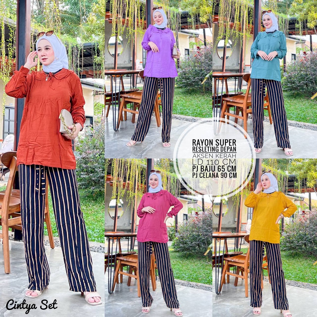 Baju Setelan Wanita Cintya Kekinian Daily One Set Rayon Lengan Panjang