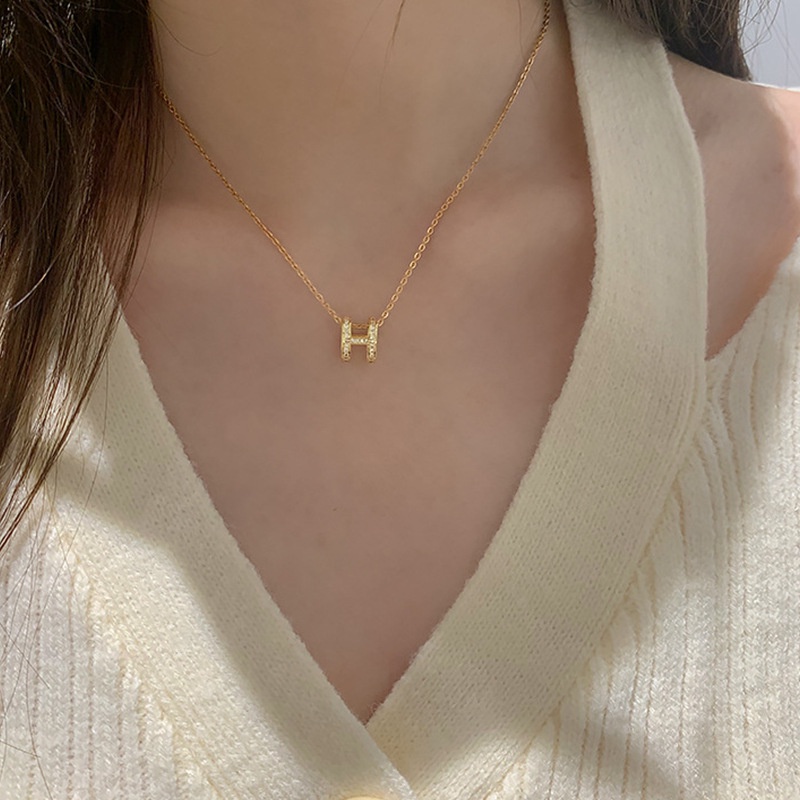 Kalung Huruf H Korea Ins Berlian Imitasi Korea Kerah Rantai Sekolah Kerja Kalung Perempuan Untuk Wanita