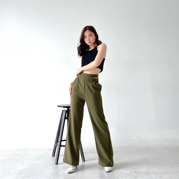 Beryl Cut Out Pants / Celana Cut Out Wanita / Hight Waist Korean Pants