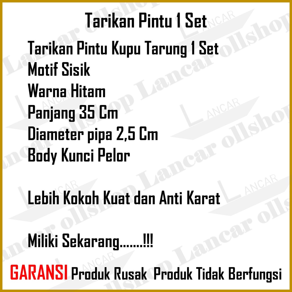 Tarikan Pegangan Gagang Pintu Rumah Sisik Hitam 1 Set / Handle Pintu Rumah 35 Cm Murah Minimalis Tarikan Pintu Pull Gagang Pintu Awet Murah