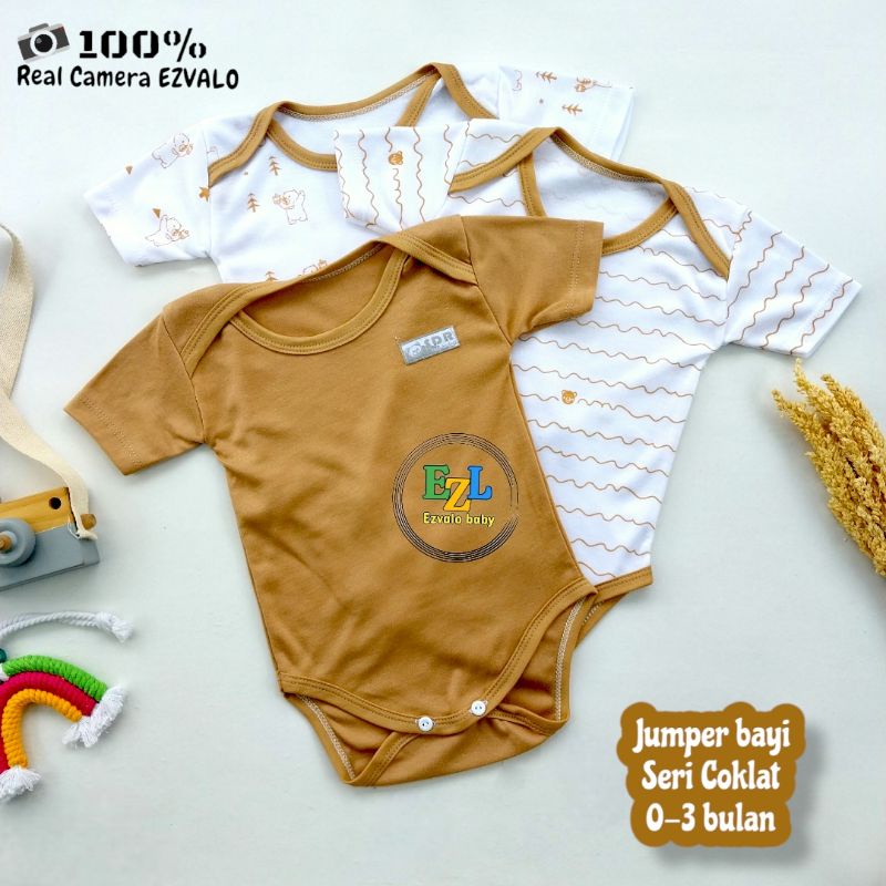 JUMPER PENDEK BODYSUIT BAYI NEWBORN 0-3 BULAN SERI COKLAT