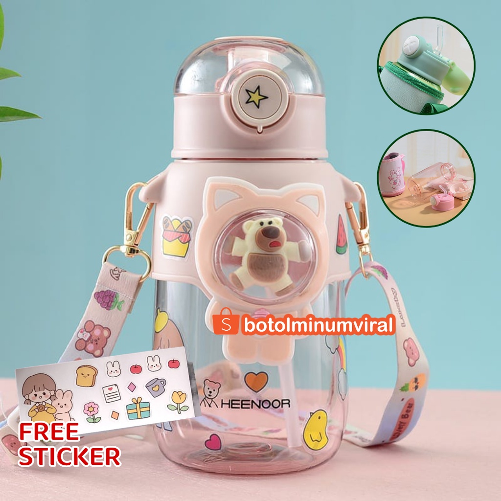 Botol Minum Viral Beruang Korea Tali Sedotan Lucu BPA FREE 700ml Ori
