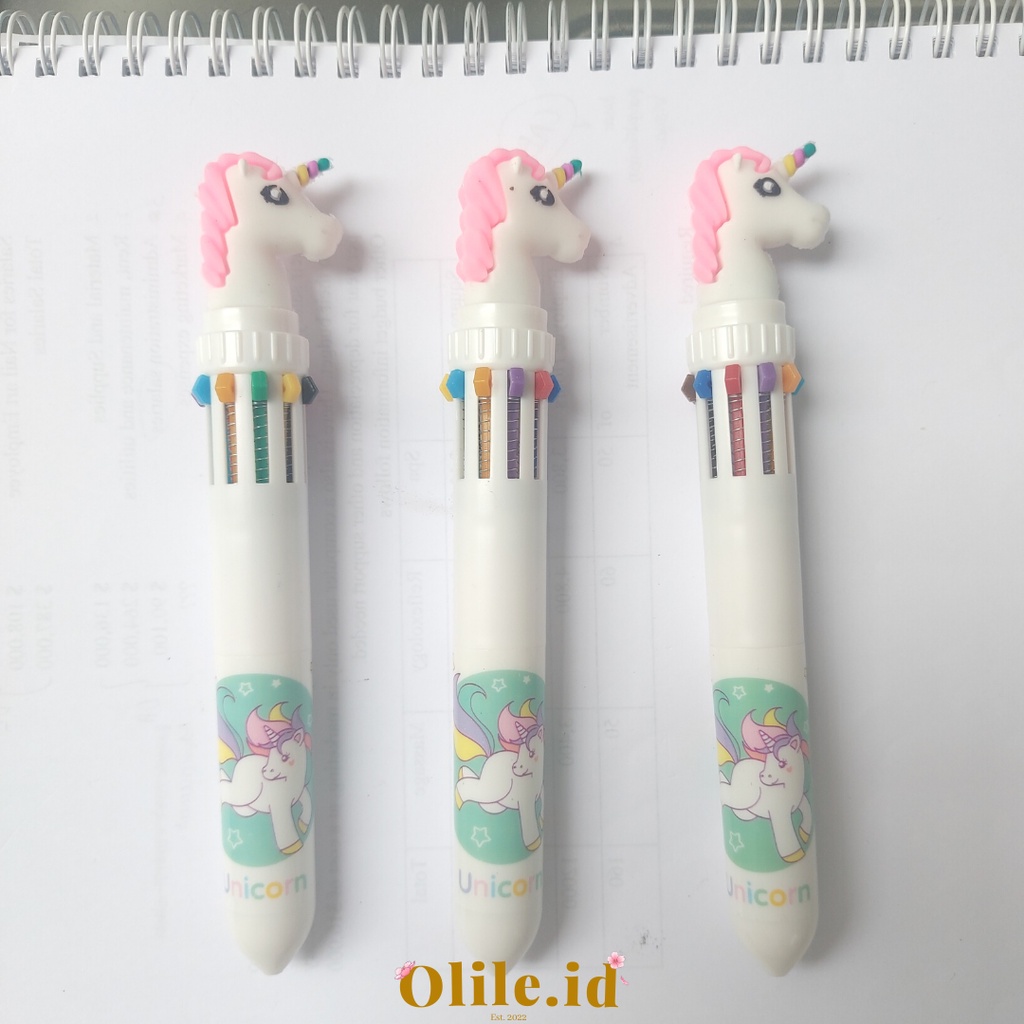 

Pulpen 10 Warna kepala Unicorn Pena Ballpoint