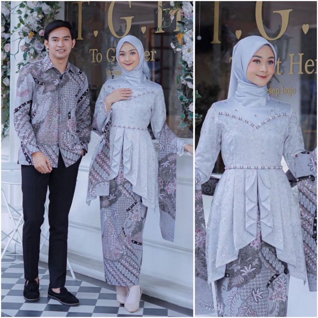 Kebaya modern wisuda couple batik brukat remaja terbaru mewah satu set pasangan keluarga baju pesta tunangan lamaran kondangan wanita muslim kekinian model laffeya