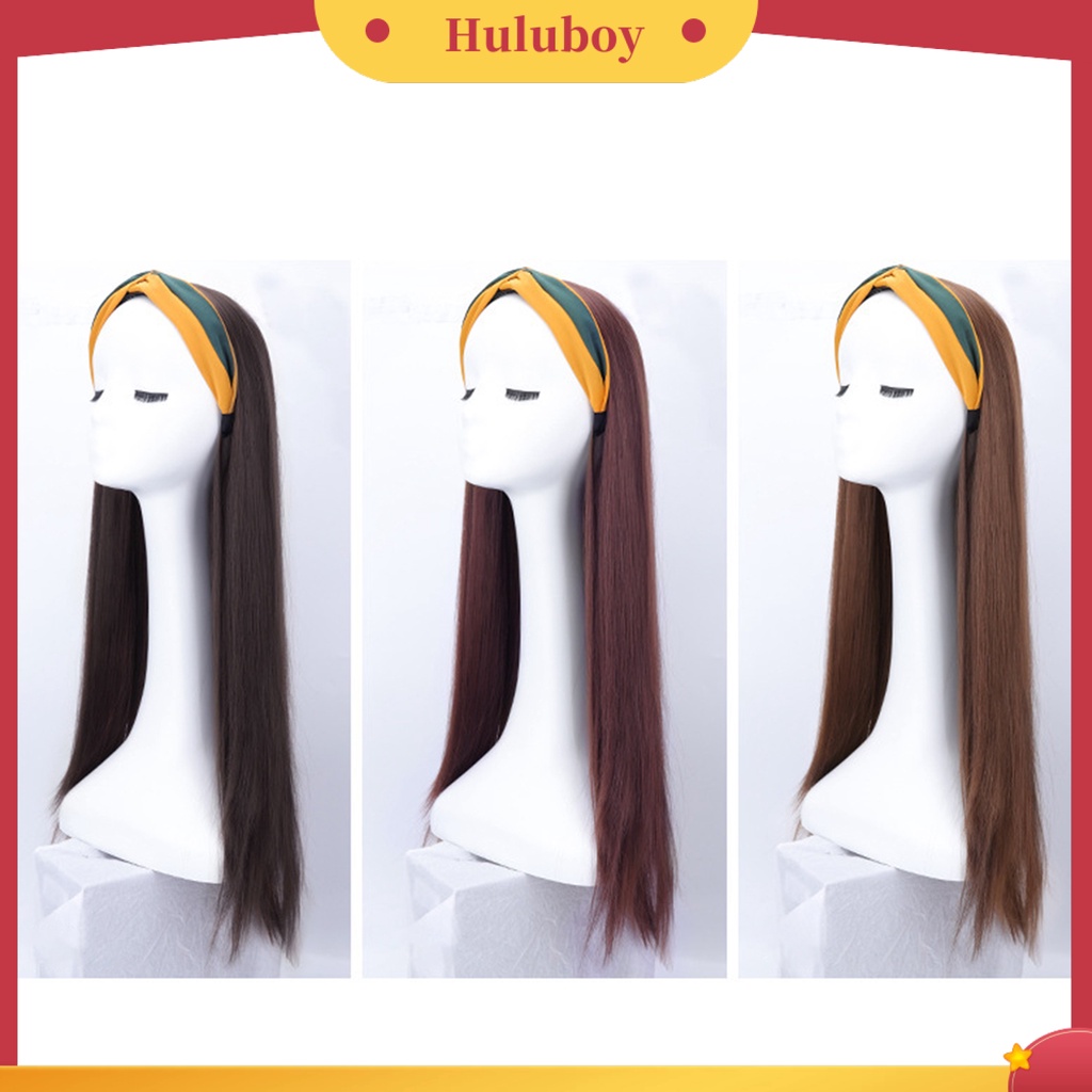Wig Rambut Palsu Wanita Model Panjang Lurus Warna Hitam