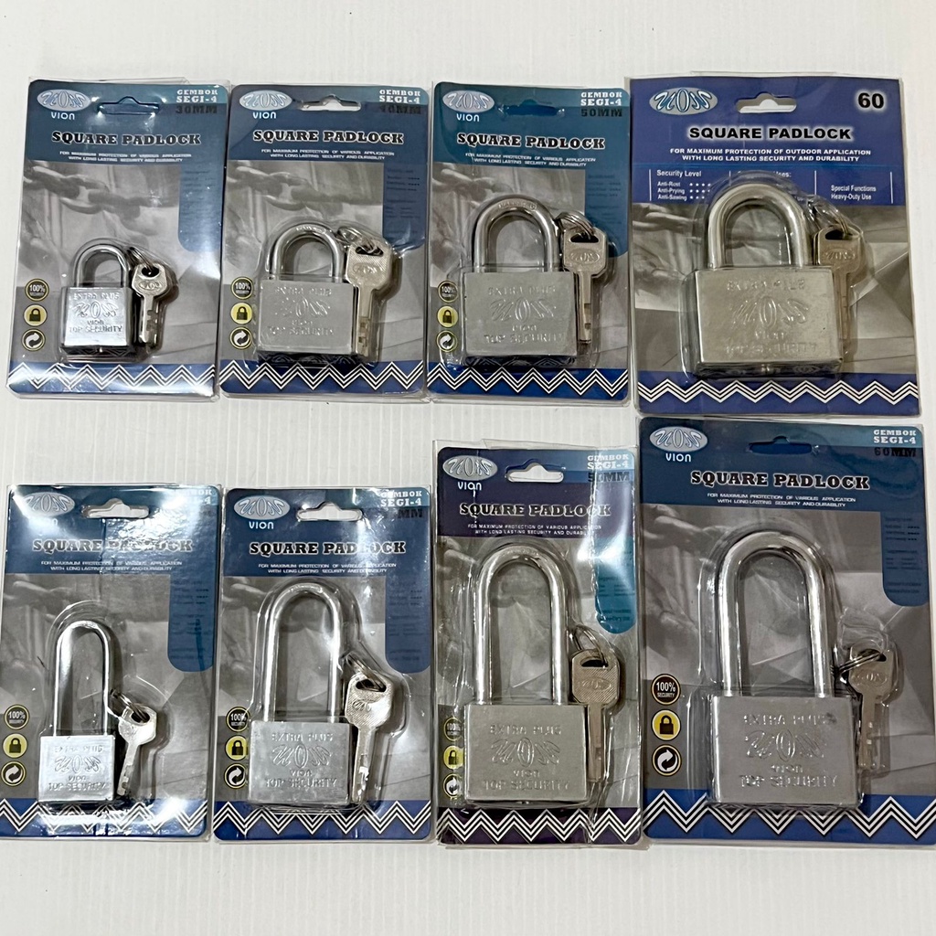 Gembok Besi Kotak Chrome Square Padlock Leher Pendek Panjang VION  60mm 60mmL