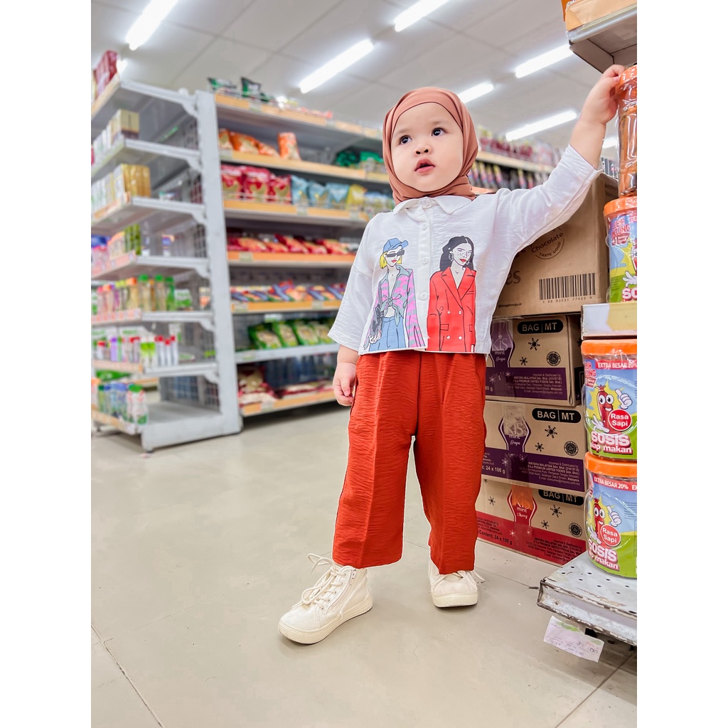 KALILA - ORYZA CROP Setelan Anak Perempuan Tunik Bahan Cringkle Umur 1 - 7 Tahun