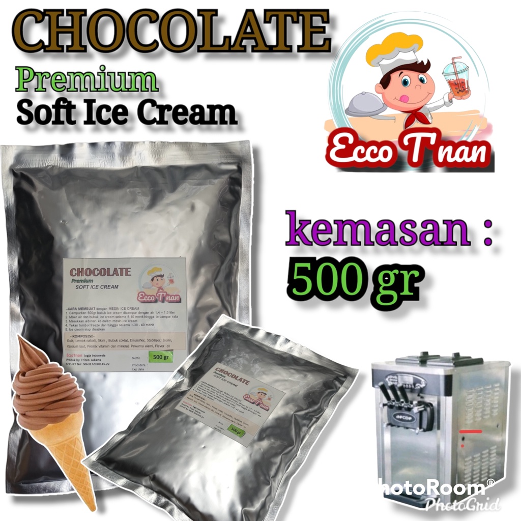 

EccoTnan Chocolate Premium Soft Ice Cream Powder 500 gr Bubuk Es Krim Lembut rasa Coklat Chocolatos Mesin Otomatis Sleman Jogja