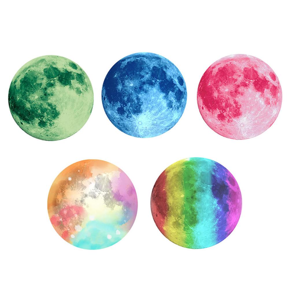 Timekey8 /10 /12 /20cm Luminous Colorful Moon Stiker Dinding Glow In The Dark Decal Untuk Anak Bayi Kamar Tidur Natal Dekorasi Rumah I8T6