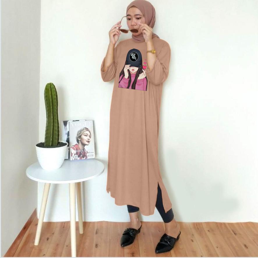 BAJU DRESS OVERSIZE BASIC DTF CEWEK TOPI / OVERSIZE TUNIK PREMIUM DIGITAL PRINT