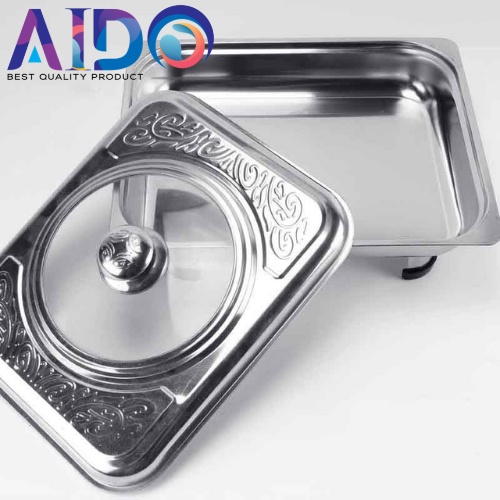 Wadah Saji Prasmanan 4522 Tempat Prasmanan FastFood Dish Warmer Square Pan Tutup Kaca / Prasmanan Set Wadah Saji-Stainless Steel Bentuk Persegi Panjang Tutup Plastik 4722