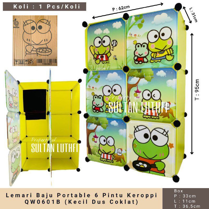 Lemari Baju Portable 6 Pintu Keroppi