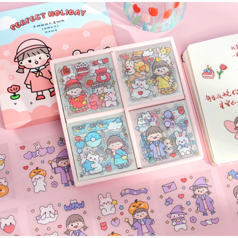 Sticker Momo / Mimi 2D Stiker Kartun Karakter Korea Aesthetic Waterproof Deco Tumbler Random