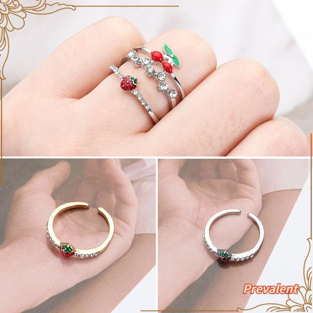 Preva Strawberry Cincin Kepribadian Cincin Kepribadian Pesta Aksesoris Perhiasan Hadiah Terbuka