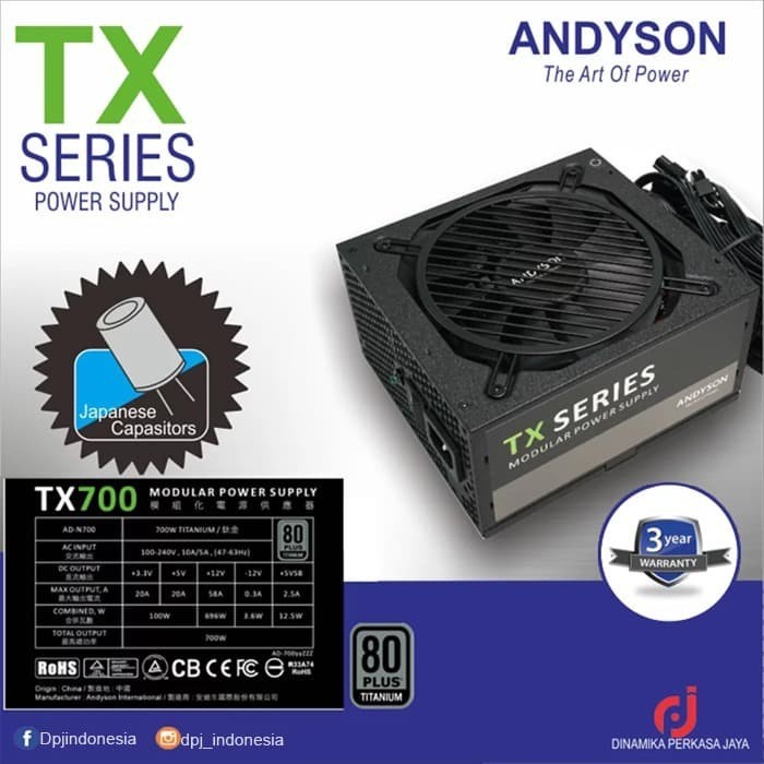 PSU ANDYSON TX700 700Watt 80Plus Titanium Semi Modular - Retail