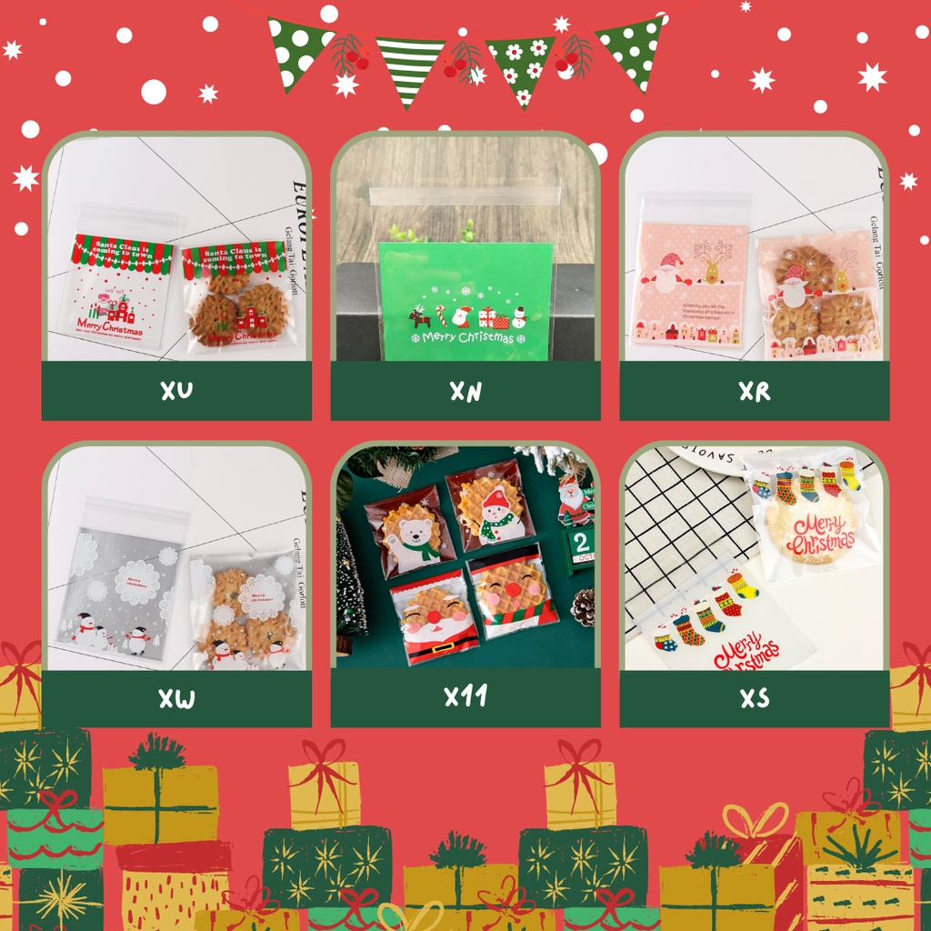 10pcs OPP 10x10cm Natal Christmas Santa Elf Rudolph Xmas Tree kemasan untuk kue kering, kue, ikat rambut OPP10