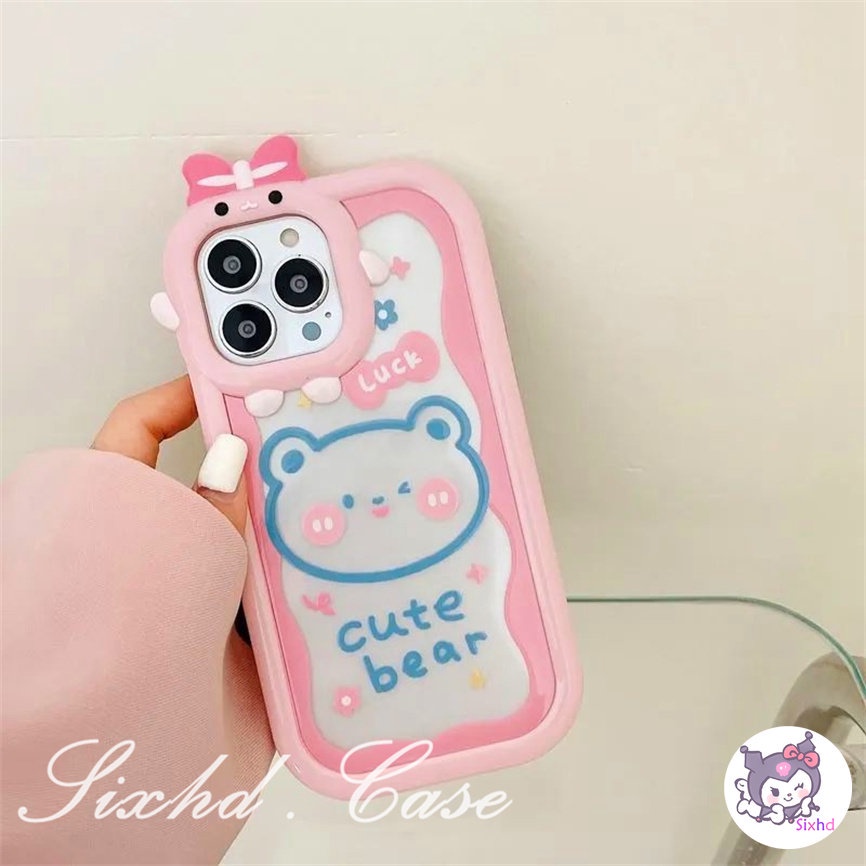 Realme C35 C31 C30 C25Y C21Y C25 C15 C12 C11 C21 C20 C17 C3 9i 7i 6i 5i 5s 5 Narzo 50A 50i Prime 3D Small Monster Phone Case Cute Pink Graffiti Little Bear Phone Soft Cover