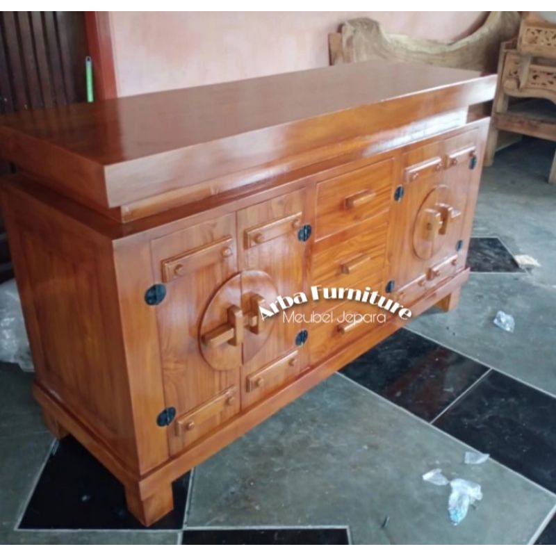 BUFFET LEMARI TV MINIMALIS KAYU JATI