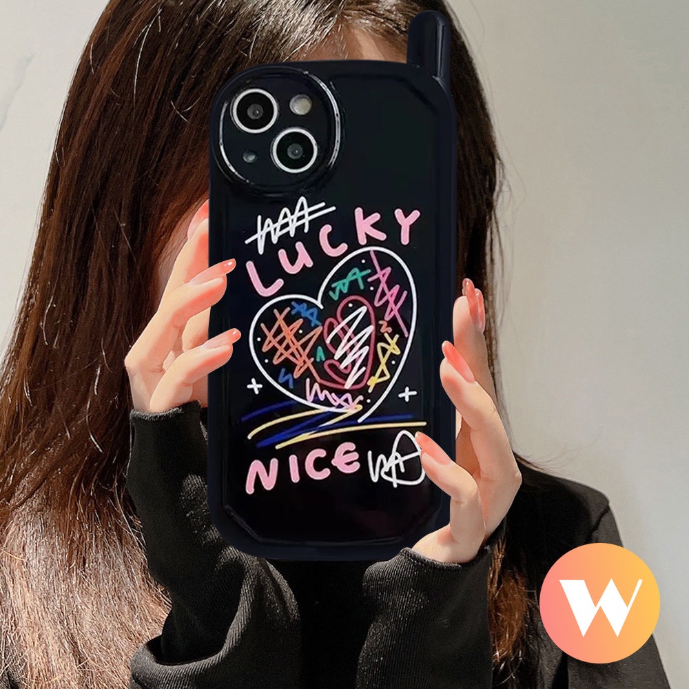 IPHONE Trendy Merek Glossy Air Cushion Vintage Case Kompatibel Untuk Iphone11 13 14 12 Pro Max 7Plus XR 8Plus X XS Max7 8 SE 2020 Art Line Graffiti Retro Bentuk Ponsel Seluler Soft Cover