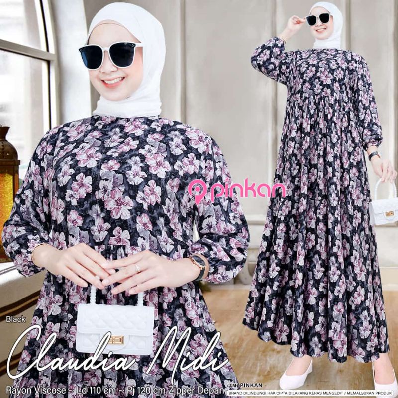 New Claudia Midi Dress Motif Original - Home Dress Busui Rayon Viscose Premium - Kalana Anira Bunga 