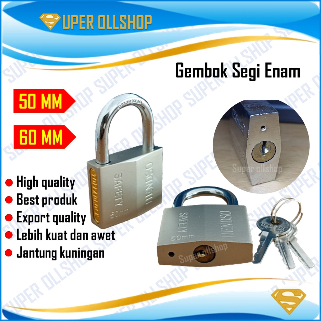 Gembok Anti Rust / Gembok Anti Maling / Gembok Anti Karat / Gembok Anti Cut / Gembok Pagar Gudang Segi Enam 50 MM 60 MM