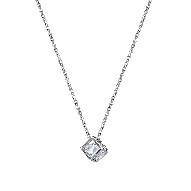 Kalung Titanium Silver Simple Diamond Mewah Korea Fashion Style