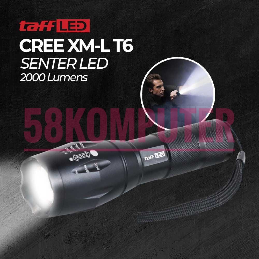 Taffled Senter Led Waterproof Anti Air Cree Xm-L T6 2000 Lumens Waterproof Anti Air Jarak Jauh