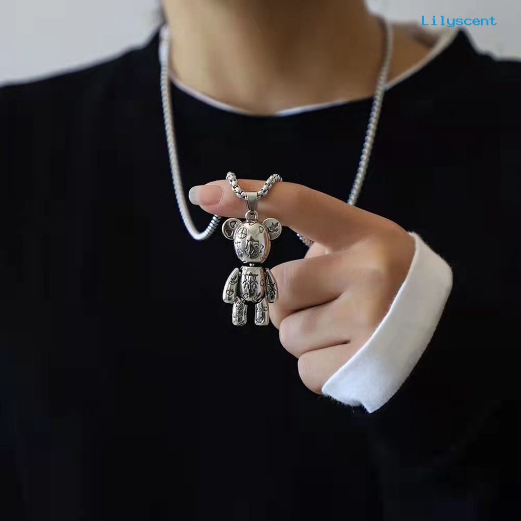 [LS]Pria Kalung Hip Hop Punk Sendi Bergerak Hypoallergenic High Gloss Hadiah Fashion Perhiasan Robot Beruang Liontin Kalung Untuk Pesta