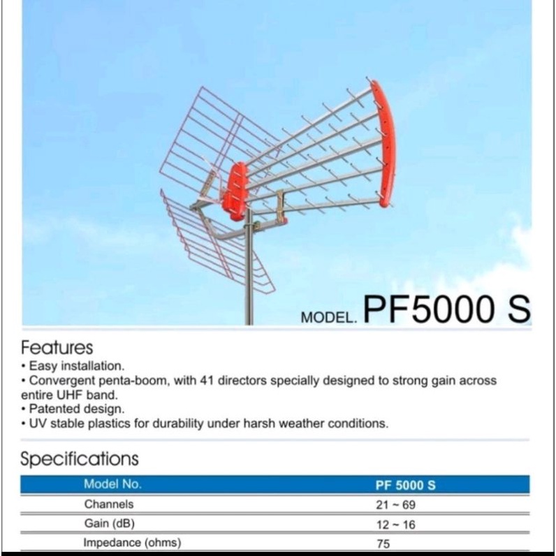 Antena tv luar PF 5000 Goceng jernih untuk siaran analog dan Digital