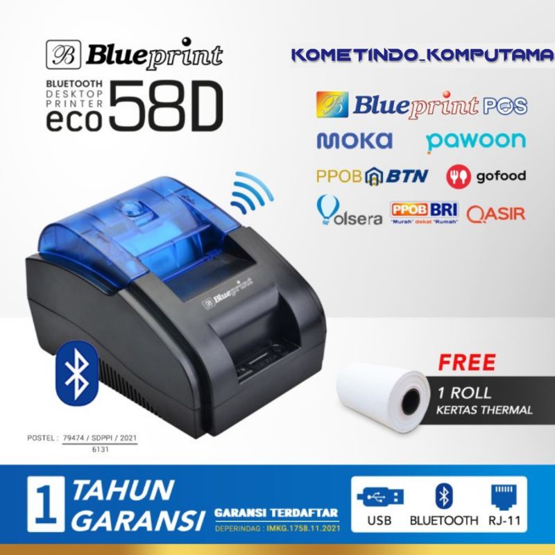 ECO58D DESKTOP Printer Bluetooth Thermal Kasir Blueprint USB + BT + RJ11 ECO 58D
