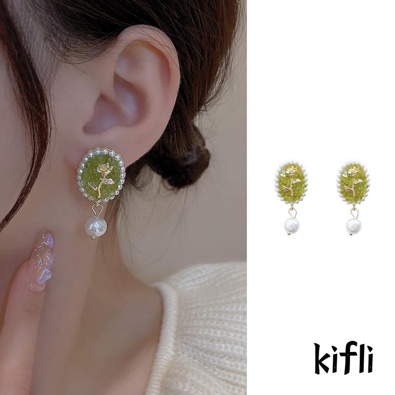 [KD] Anting Mutiara Bunga Mawar Perempuan Serbaguna Retro Hong Kong Gaya Peri Temperamen Anting