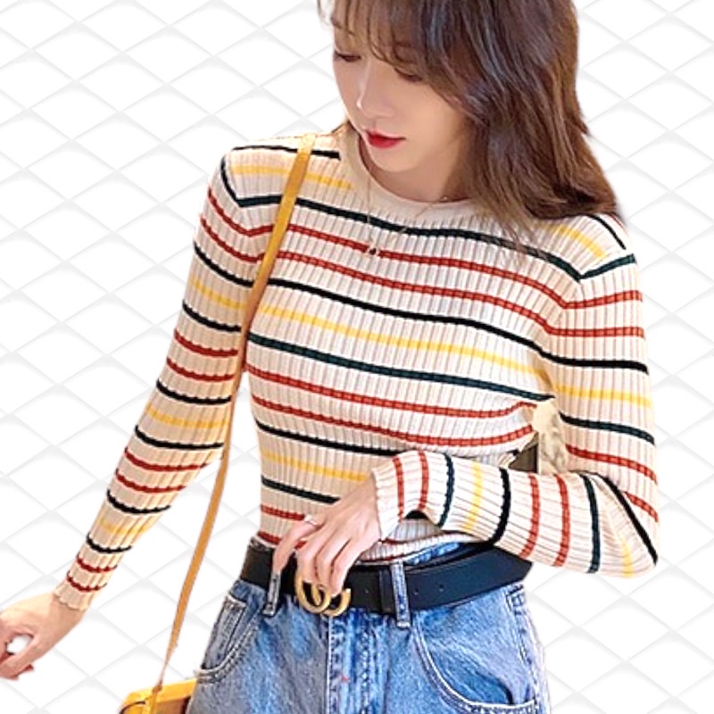 Rainbow Bica knit Sweater Rajut Strip