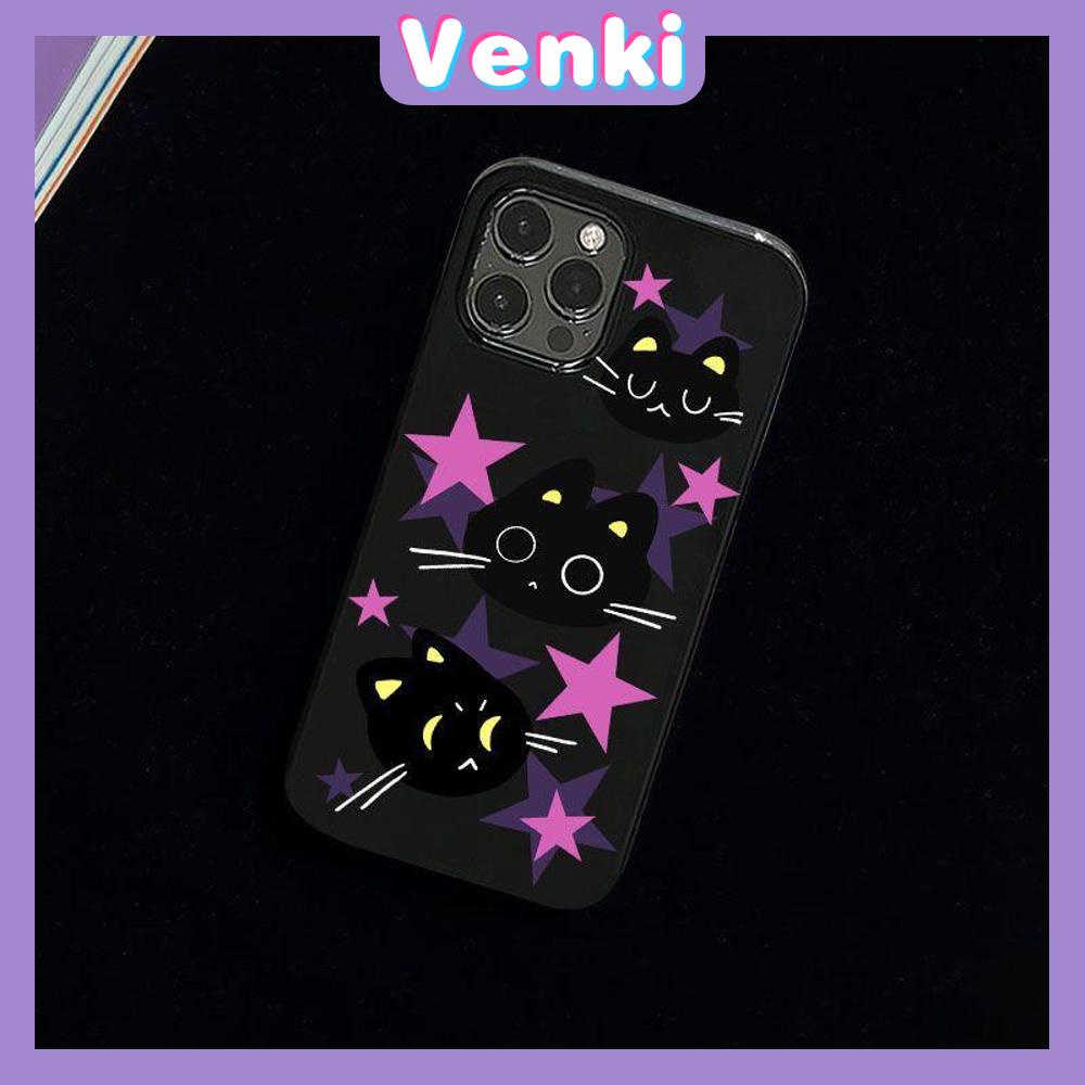 Case For iPhone 14 Pro Max Soft TPU Candy Case Stars and Cute Cat Glossy Black Back Cover Camera Protection Shockproof For iPhone 13 12 11 Pro Max 7 8 Plus X XR