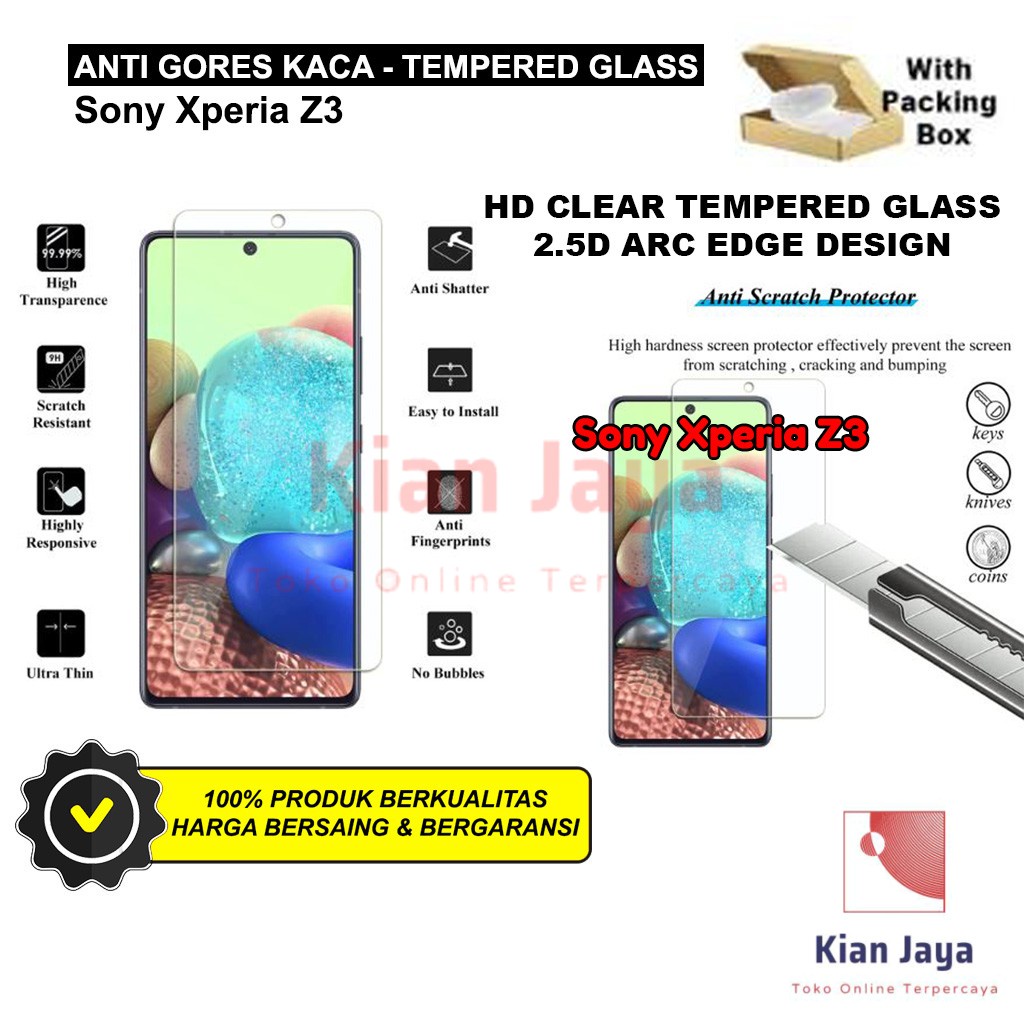 Anti Gores Kaca Hp Sony Xperia Z3 Tempered Glass Premium Bening Transparan Clear TG Temper Glas