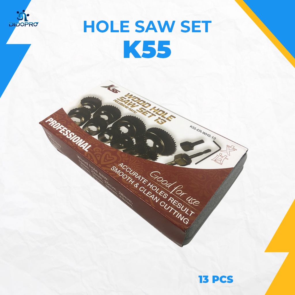 K55 Mata Bor Kayu / PVC 13pcs - Wood Hole Saw Set